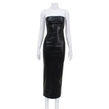 Women Desses Solid Color PU Leather Skirt Skinny Hip Skirt Dress
