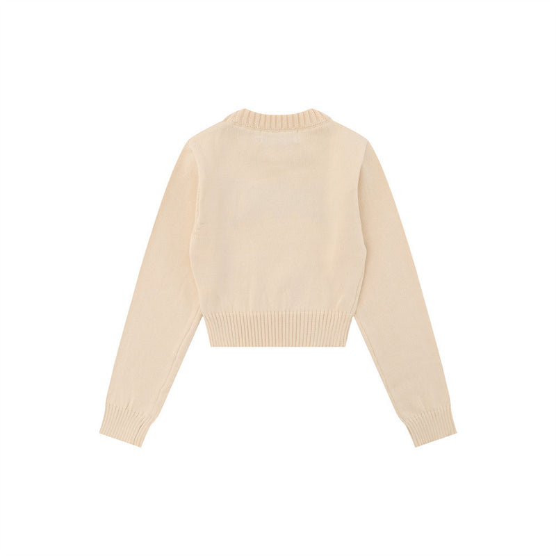 Women Sweater Embroidery Short Sweater Women's Casual round Neck Sweater