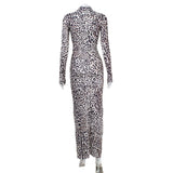 Women Desses Fall Women's Clothing Leopard Print Long Sleeve Dress