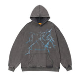 Men Hoodie Lightning Print Sweater Pullover Loose Autumn Washed and Worn Hoodie Fashion Brand Hip Hop