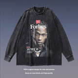 Men Long Sleeve Shirt Printed Washed Long Sleeve Bottoming T-shirt for Men and Women