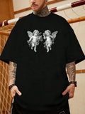 Loose Fit Men's Angel Print Drop Shoulde