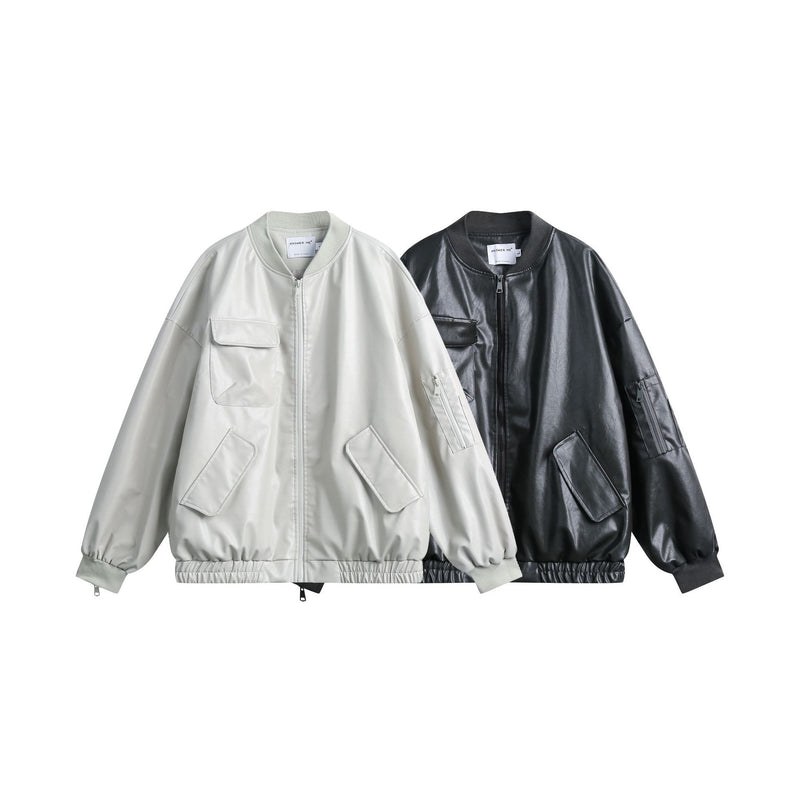 Unisex Jacket Autumn Large Pocket Zipper Leather Jacket Women's Clothing