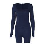Women Jumpsuit Spring Sexy U Collar Zipper Slim Fit Long Sleeve Jumpsuit