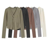 Women T-Shirt V-neck Solid Color Bottoming Shirt Women's Autumn Winter Coat
