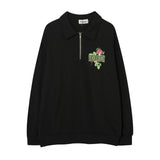 Men Hoodie Rose Flower Letter Print Sweatshirt Men's Loose Lapels Half Zip Pullover