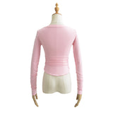 Women T-Shirt Waist Pleated Design V-neck Bottoming Shirt Women's Autumn
