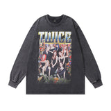 Men Long Sleeve Shirt Women's Team Portrait Printing Distressed Long Sleeve T-shirt Men and Women Retro