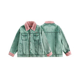 Unisex Jacket Winter Lambskin Color Contrast Patchwork Coat