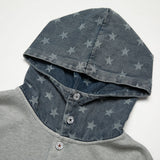 Men Fleece Lined Hoodie Cowboy Patchwork Hoodie Male Letter Five-Pointed Star Hat Loose