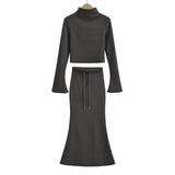 Women Skirt Fashion Long Sleeve T-shirt Top and Skirt Suit