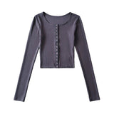 Women T-Shirt Cardigan Spring/Summer round Neck Long Sleeve T-shirt