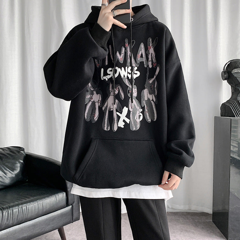 Men Hoodie Rabbit Printed Casual Hooded Sweater Men's Spring and Autumn Loose