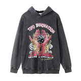 Men Hoodie Flame Print Distressed Washed Hooded Hoodie Pullover Sports Hoodie for Men