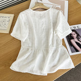 Women T-Shirt Shirt Women's Short-Sleeved Summer Embroidered Top V-neck