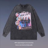 Men Long Sleeve Shirt Hip Hop Retro Washed and Worn Long Sleeve T-shirt Men's and Women's Tops Autumn