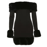 Women Dresses Autumn and Winter Women's Fur Collar Long Sleeve Evening Dress Dress
