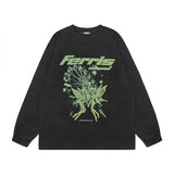 Men Long Sleeve Shirt Cartoon Long Sleeve T-shirt Men's and Women's Ins Distressed Bottoming Top