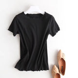 Women T-Shirt Summer Knitted Short-Sleeved T-shirt for Women Short Bottoming Shirt