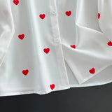 Women T-shirt Heart Printing Long Sleeve Shirt Loose Top