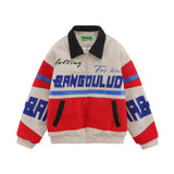 Men Cotton Mixed Jacket Coat Racing Suit Men's Winter Cotton Padded Stitching Embroidery Letters Polo Collar Jacket