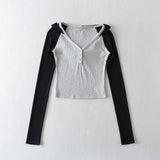 Women T-Shirt Hooded Ins Sports Top Short Stitching Sweater Women