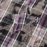 Men Long Sleeved T Shirt Tie-Dyed Washed Plaid Shirt Men's Spring and Autumn Casual Loose Long Sleeve Lapel Shirt