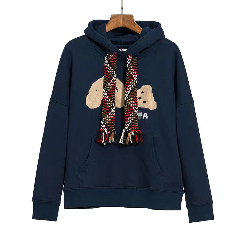 Palm Angle Hoodie Wholesale Cross-Border Fashion Brand Palm Angels Tassel Streamer Broken Bear Embroidery Velvet Hoodie Sweater Men's and Women's Coats