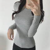 Women Long Sleeve Shirt round Neck Bottoming Shirt Slim Long Sleeve Top