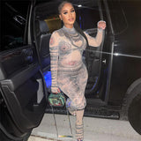 Women Jumpsuit Fall Women's Clothing Fashion Mesh Printed One-Piece Trousers