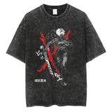 Hip Hop Streetwear Japanese Anime Graphic T Shirt Washed