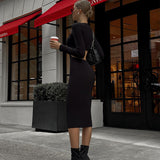 Women Desses Autumn and Winter round Neck Long Sleeve Knitted Dress Hip Skirt