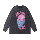 Men Long Sleeve Shirt Retro Washed Distressed Long Sleeve Bottoming T-shirt for Men and Women