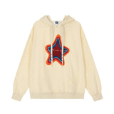Men Hoodie Flocking Embroidery Five-Pointed Star Hooded Loose Sweater