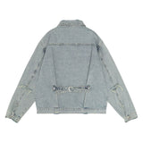 Men Denim Jacket Embroidered Denim Jacket Men's Loose Wash Denim Jacket