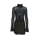Women Dresses Summer Mesh Denim Sexy Long Sleeve Dress