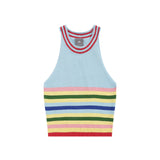 Women Sweater Rainbow Striped Vest Sweater Women's Autumn Leisure Sweater