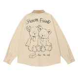 Men Long Sleeved T Shirt Printed Long Sleeve Shirt Loose Spring and Autumn Color Matching Street Fashion Zipper Shirt