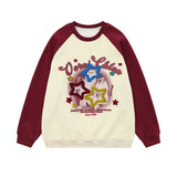 Men Hoodie Five-Pointed Star Flocking Embroidered Crew Neck Sweatshirt
