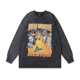 Men Long Sleeve Shirt Singing Portrait Printing Washed and Worn Long Sleeve Bottoming T-shirt for Men and Women