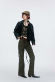 Unisex Jacket Autumn Contrast Color Bronze Zipper Leather Coat