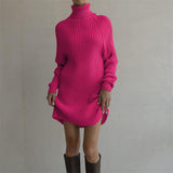 Women Sweater Dress Long Sleeve High Collar Sweater Dress Women Casual Loose