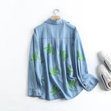 Women T-Shirt Spring Retro Denim Long Sleeve Shirt Loose