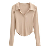 Women T-Shirt Long Sleeve Slim Fit Pullover High Waist Short Women's T-shirt