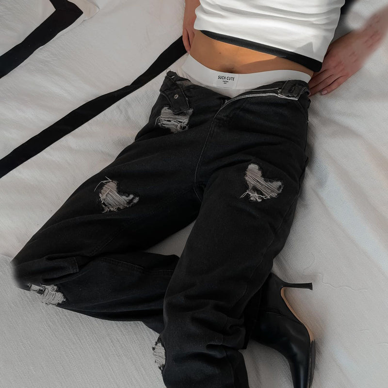 Women Cargo Pants Love Ripped Jeans for Women Spring Straight-Leg Pants