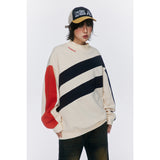Unisex Hoodie Retro Patchwork Contrast Color Pullover Sweater Men's and Women's Design Sense