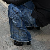Women Cargo Pants Stitching Jeans Women's Autumn Loose Wide-Leg Pants