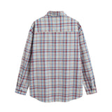 Men Long Sleeved T Shirt Plaid Long Sleeve Shirt Men's Casual Loose Spring and Autumn Embroidered Shirt Coat