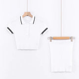 Women Skirt Suit Spring Lapel Short Sleeve Slim Knit Skirt