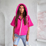 Women Sweatshirt Spring Zipper Hooded Sweater Women Spring and Autumn Short Sleeve